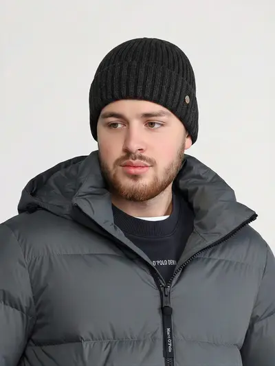 Шапка-бини из смесовой вискозы на подкладе с отворотом в ассортименте